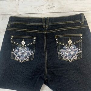Sizzle Jrs Y2K Jeans 9 Blue stretch, Straight Leg Embellished Rhinestone Pocket